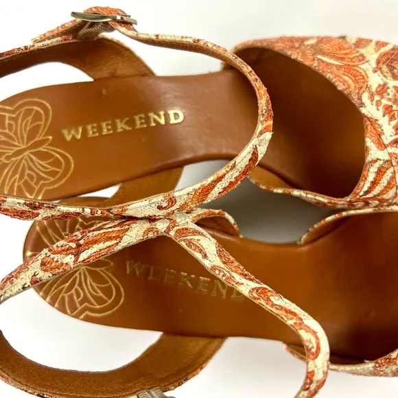 Pedro Miralles  Floral Platform Sandals - Orange and Cream