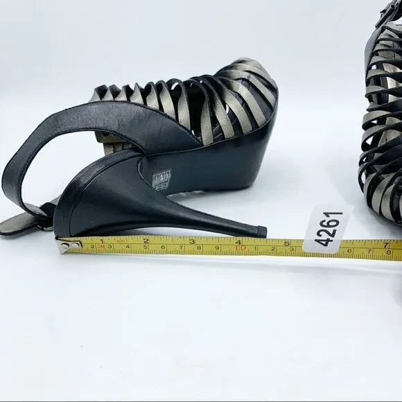 Pelle Mode Leather Heels Platform Caged Sandals 6