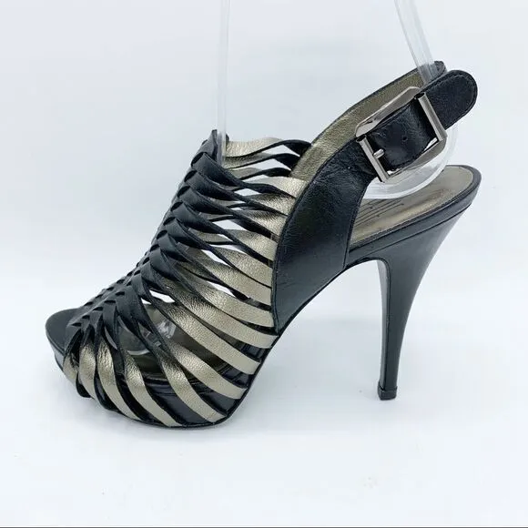 Pelle Mode Leather Heels Platform Caged Sandals 6