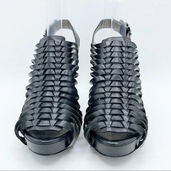 Pelle Mode Leather Heels Platform Caged Sandals 6