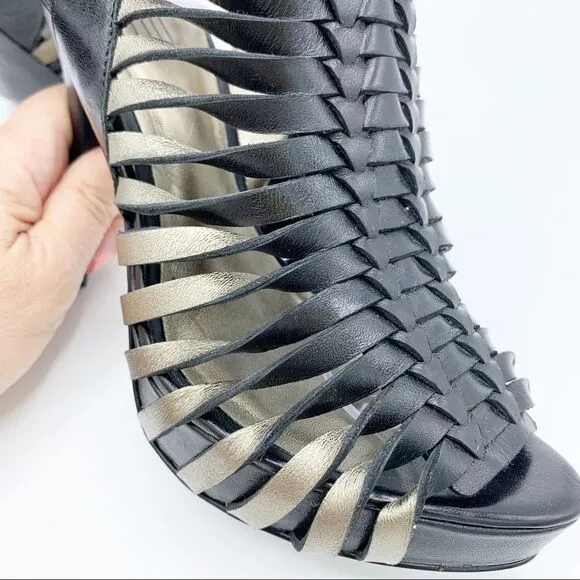 Pelle Mode Leather Heels Platform Caged Sandals 6