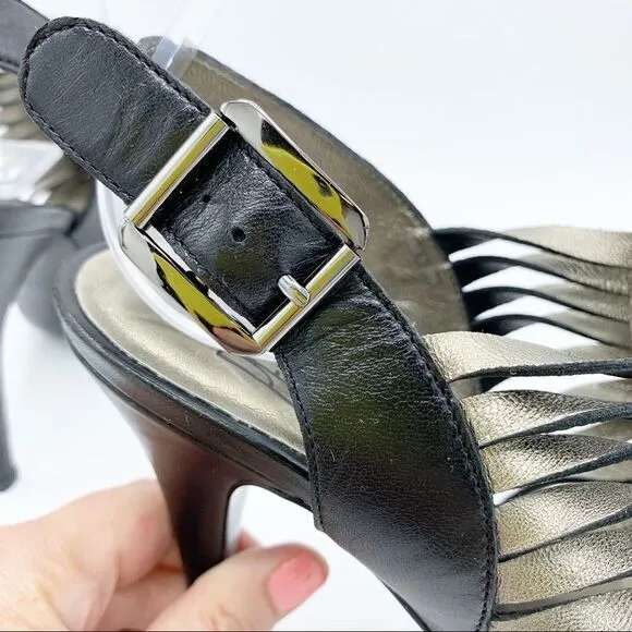 Pelle Mode Leather Heels Platform Caged Sandals 6