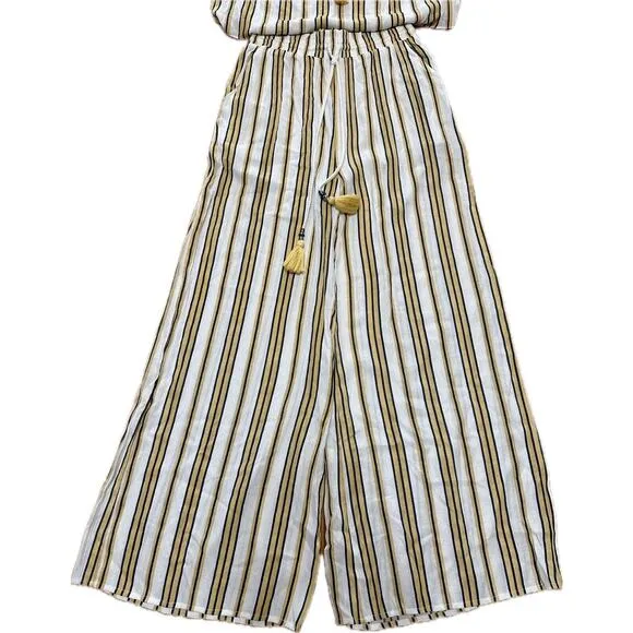Pia Rossini Yellow Striped 2 Piece Wide Leg Pants Set Small