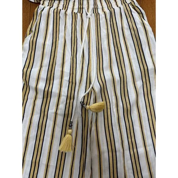 Pia Rossini Yellow Striped 2 Piece Wide Leg Pants Set Small