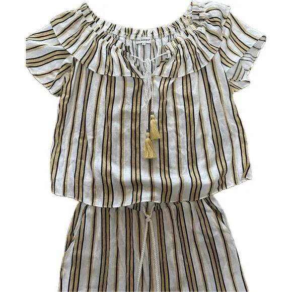 Pia Rossini Yellow Striped 2 Piece Wide Leg Pants Set Small