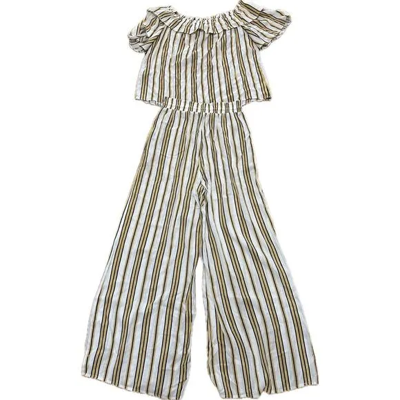 Pia Rossini Yellow Striped 2 Piece Wide Leg Pants Set Small