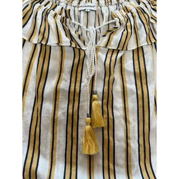Pia Rossini Yellow Striped 2 Piece Wide Leg Pants Set Small