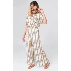 Pia Rossini Yellow Striped 2 Piece Wide Leg Pants Set Small