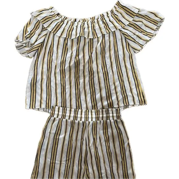 Pia Rossini Yellow Striped 2 Piece Wide Leg Pants Set Small