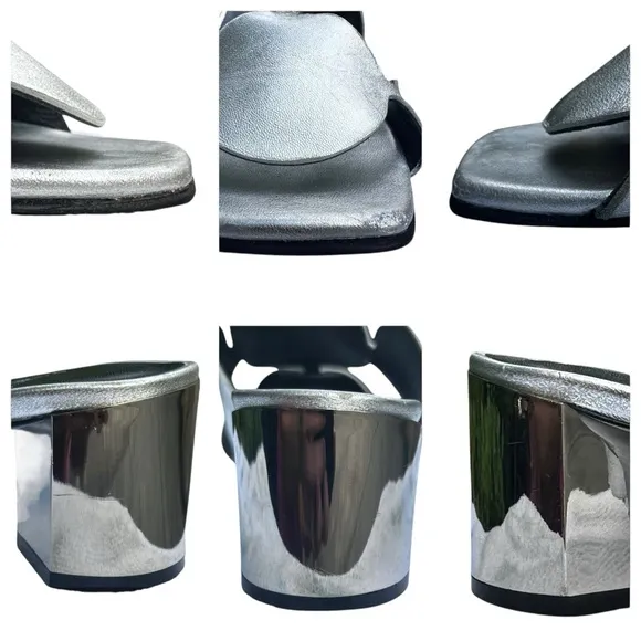 Pierre Hardy Bulles Mule Sandal Silver Metallic Mirror Block Heel EU 39 US 8
