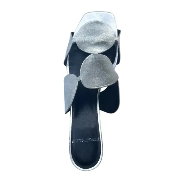 Pierre Hardy Bulles Mule Sandal Silver Metallic Mirror Block Heel EU 39 US 8
