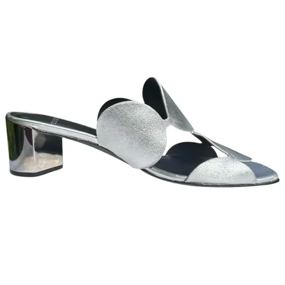 Pierre Hardy Bulles Mule Sandal Silver Metallic Mirror Block Heel EU 39 US 8