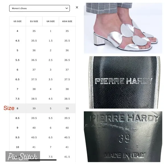 Pierre Hardy Bulles Mule Sandal Silver Metallic Mirror Block Heel EU 39 US 8