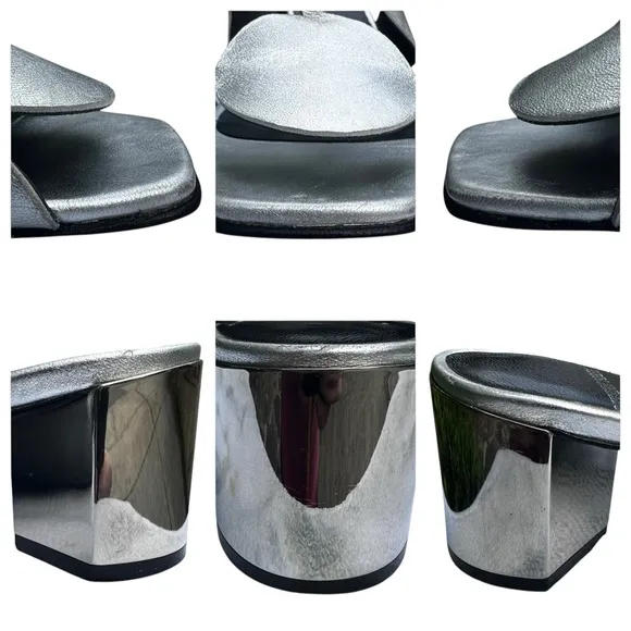 Pierre Hardy Bulles Mule Sandal Silver Metallic Mirror Block Heel EU 39 US 8