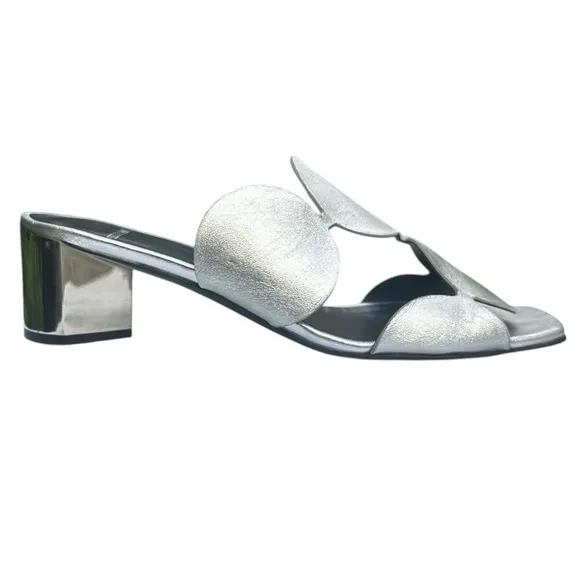 Pierre Hardy Bulles Mule Sandal Silver Metallic Mirror Block Heel EU 39 US 8