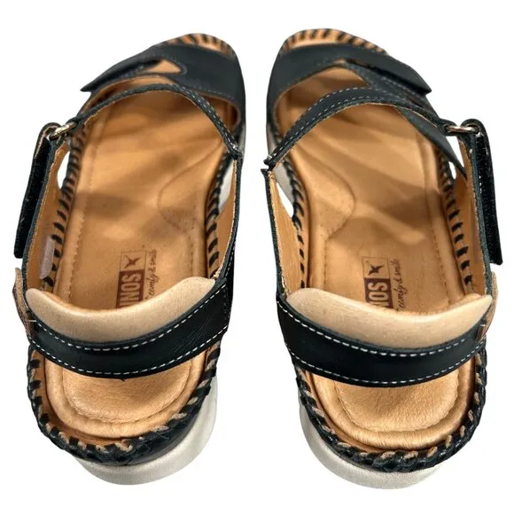 Pikolinos Altea NWOB Black Leather Adjustable Comfort Sandals Size 8