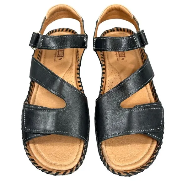 Pikolinos Altea NWOB Black Leather Adjustable Comfort Sandals Size 8