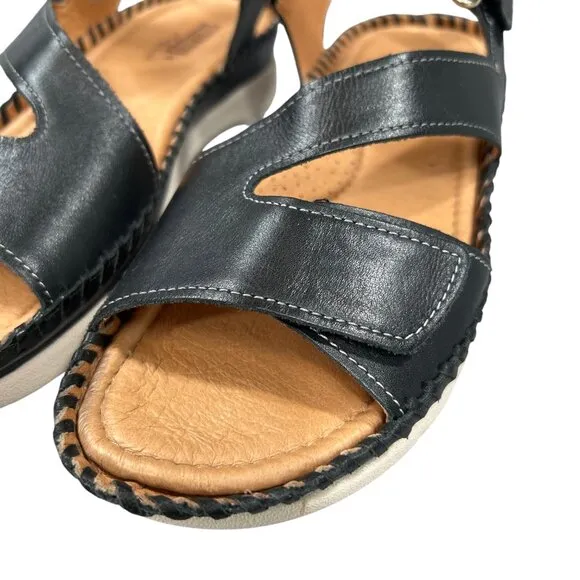 Pikolinos Altea NWOB Black Leather Adjustable Comfort Sandals Size 8