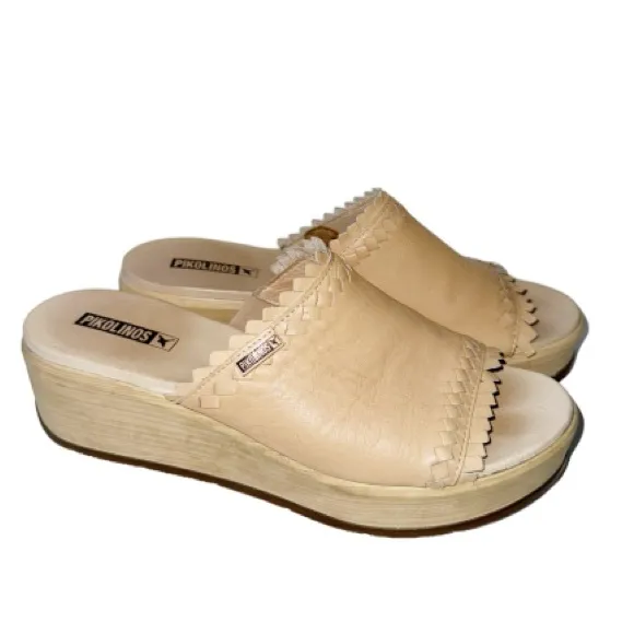 PIKOLINOS COSTACABANA SZ 41/10 Slip-on Leather Tan Wedge Sandals