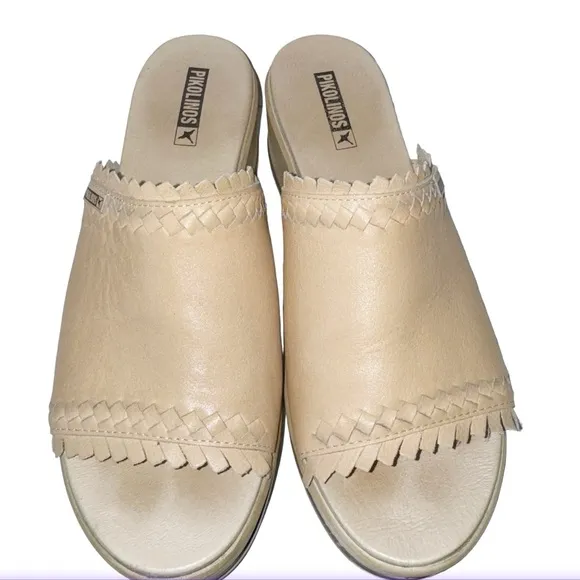 PIKOLINOS COSTACABANA SZ 41/10 Slip-on Leather Tan Wedge Sandals