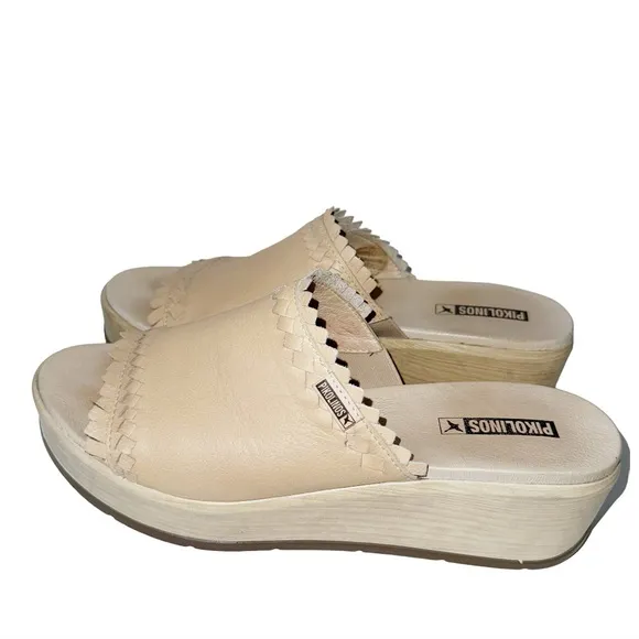 PIKOLINOS COSTACABANA SZ 41/10 Slip-on Leather Tan Wedge Sandals