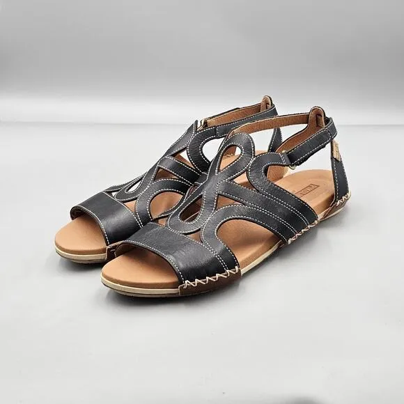 Pikolinos Womens 40 EU 9 US VGC Tenerife Black Leather Adjustable Strap Sandals