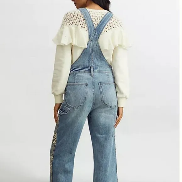 Pilcro Anthropologie 30 NWT The Lex Denim Jean Bib Overalls Camo Leopard Animal