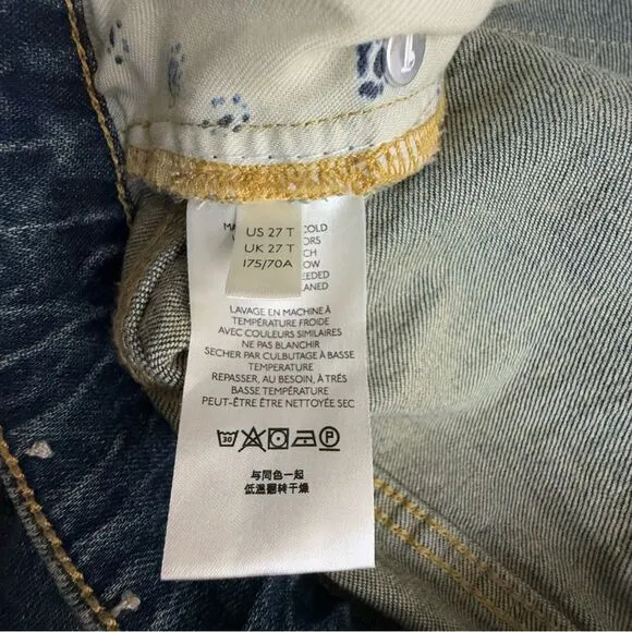 PILCRO ANTHROPOLOGIE Borrowed Boyfriend Jeans Blue Patched Distressed | Sz 27 T