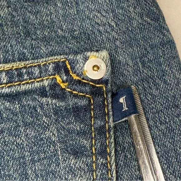 PILCRO ANTHROPOLOGIE Borrowed Boyfriend Jeans Blue Patched Distressed | Sz 27 T