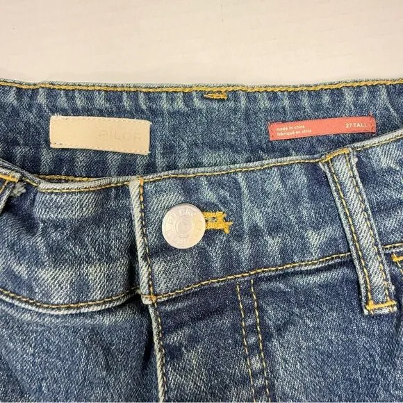 PILCRO ANTHROPOLOGIE Borrowed Boyfriend Jeans Blue Patched Distressed | Sz 27 T