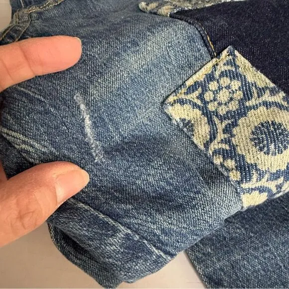 PILCRO ANTHROPOLOGIE Borrowed Boyfriend Jeans Blue Patched Distressed | Sz 27 T