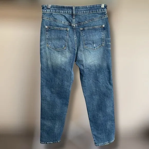 PILCRO ANTHROPOLOGIE Borrowed Boyfriend Jeans Blue Patched Distressed | Sz 27 T