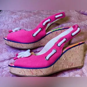 𝅺Pink sperry top‎ sider wedge sandals, 9.5