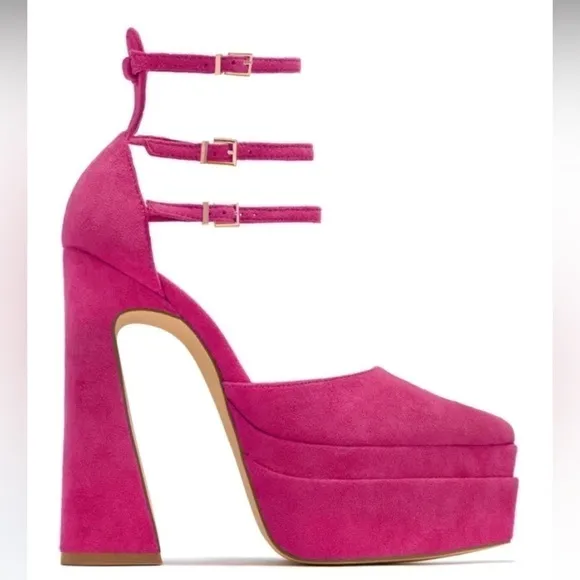 PLATFORM chunky ,synthetic suede .fusion 3 straps sandals