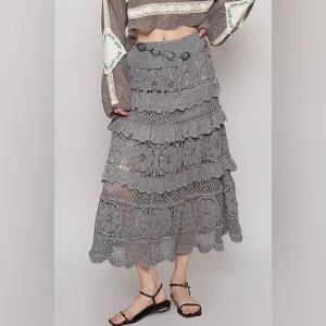 POL Crochet Lace Ruffled Midi Skirt