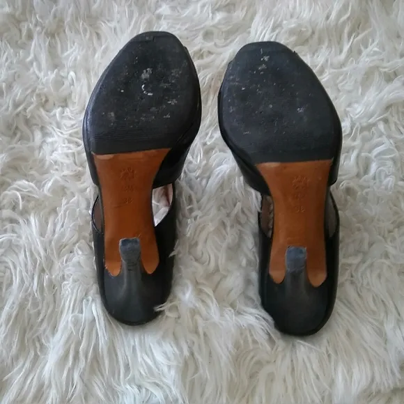 Pollini Black Leather Sandals Size 8