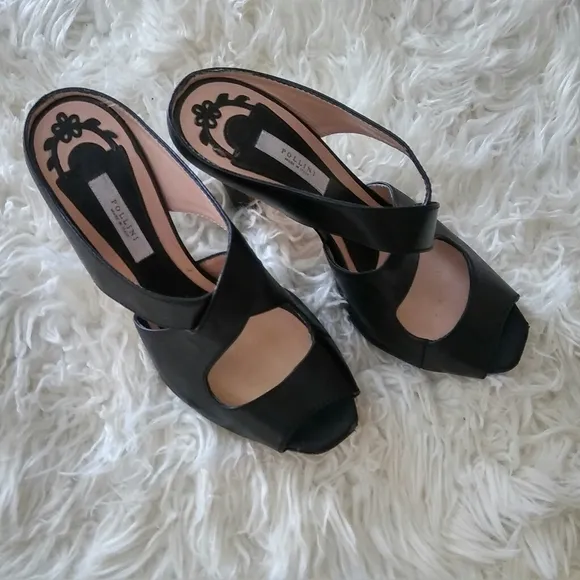 Pollini Black Leather Sandals Size 8