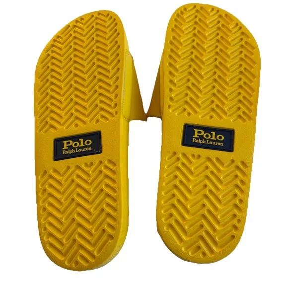 POLO Ralph Lauren BIG POLO BEAR Pool Slides Sandals Mens Size 12 D Yellow