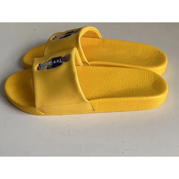 Polo Ralph Lauren BIG POLO BEAR Pool Slides Sandals Yellow Men's Sz 12 Limited