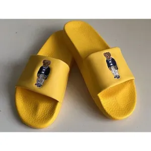 Polo Ralph Lauren BIG POLO BEAR Pool Slides Sandals Yellow Men's Sz 12 Limited