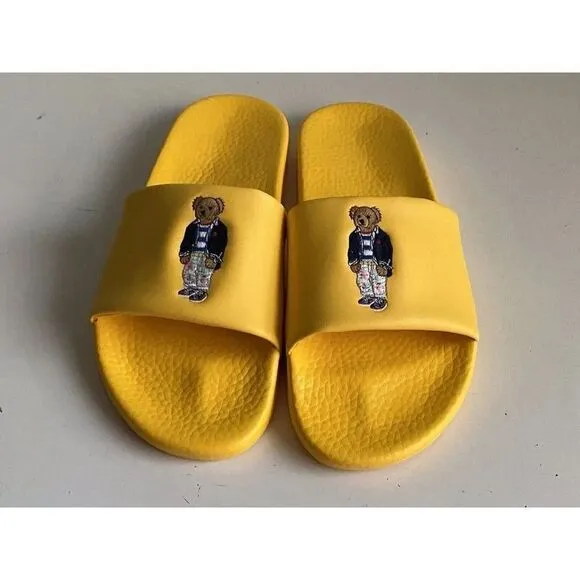 Polo Ralph Lauren BIG POLO BEAR Pool Slides Sandals Yellow Men's Sz 12 Limited