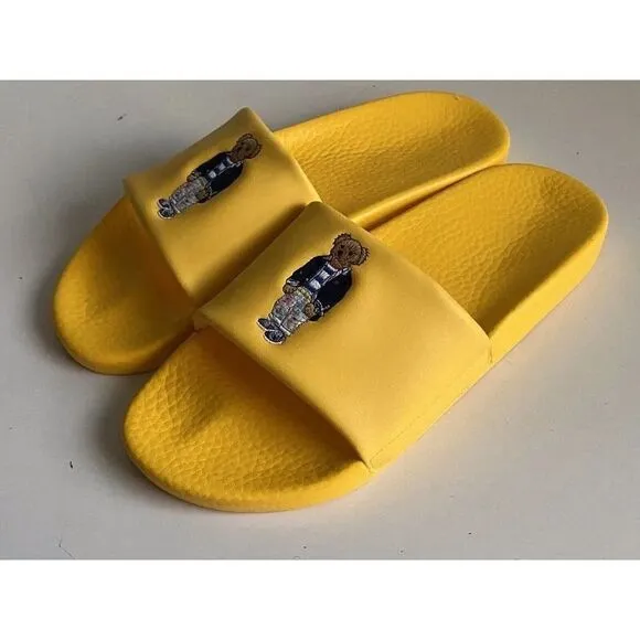 Polo Ralph Lauren BIG POLO BEAR Pool Slides Sandals Yellow Men's Sz 12 Limited