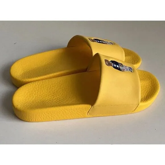 Polo Ralph Lauren BIG POLO BEAR Pool Slides Sandals Yellow Men's Sz 12 Limited