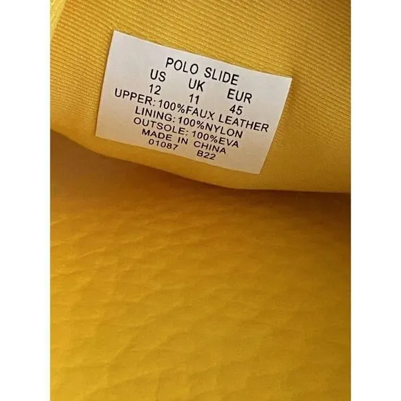Polo Ralph Lauren BIG POLO BEAR Pool Slides Sandals Yellow Men's Sz 12 Limited