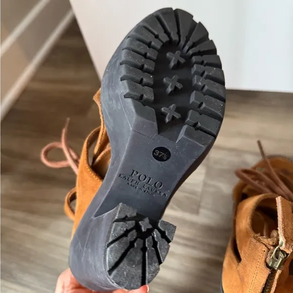 Polo Ralph Lauren Vintage-Inspired Suede Lace-Up Platform Sandals MADE IN‎ SPAIN
