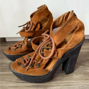 Polo Ralph Lauren Vintage-Inspired Suede Lace-Up Platform Sandals MADE IN‎ SPAIN