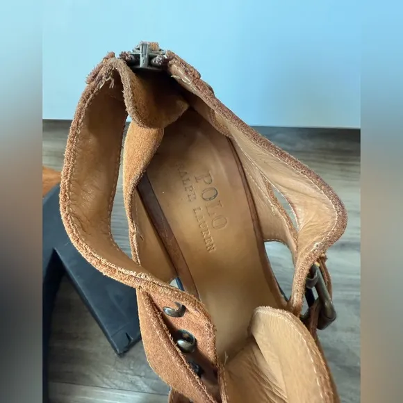 Polo Ralph Lauren Vintage-Inspired Suede Lace-Up Platform Sandals MADE IN‎ SPAIN