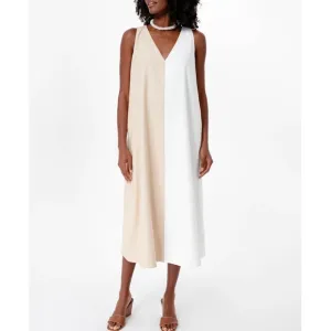 POMANDER PLACE White and Tan Sallie Dress