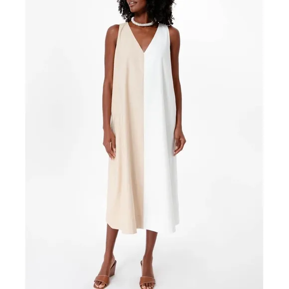 POMANDER PLACE White and Tan Sallie Dress