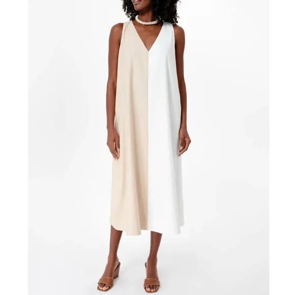 POMANDER PLACE White and Tan Sallie Dress